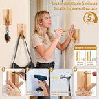 Wall Hooks for Small Space: Foldable Wooden Natural Coat Hooks 2Pack for - Image 6