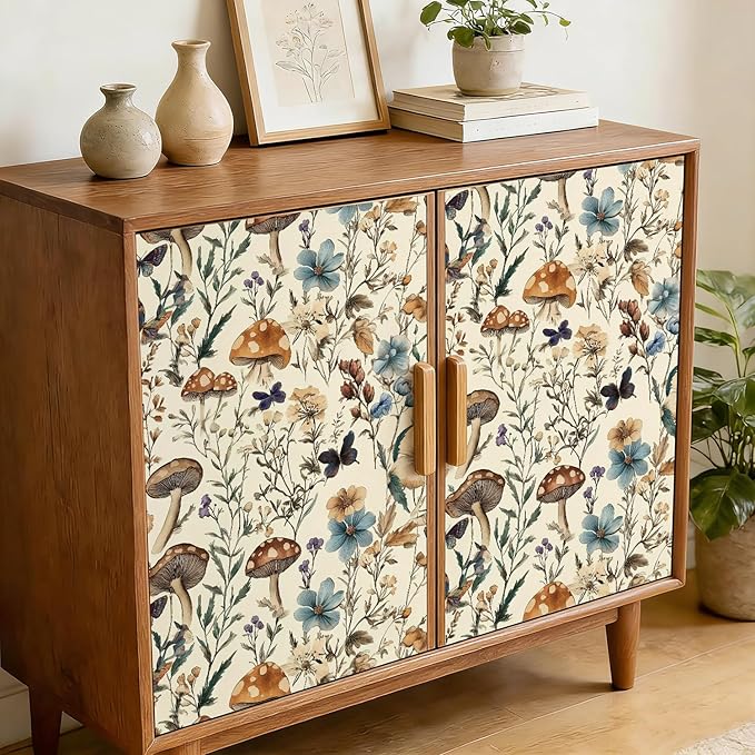 Froluya Mushroom Wallpaper Peel and Stick Vintage Floral Contact Paper 16.9" x - Image 4