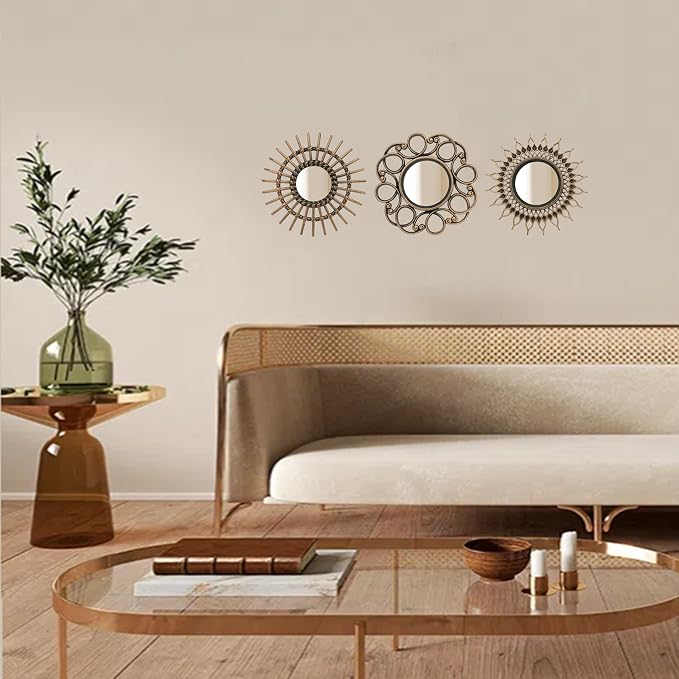 Retro Gold Mirrors for Wall Pack of 3. Round Mirrors. Decorative Mirrors.Small - Image 2