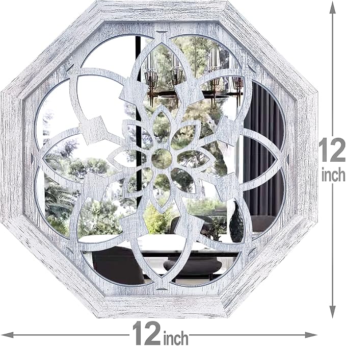 ZOLAPI 2 PCS Octagon Wall-Mounted Mirrors, Vintage Farmhouse Mirror - Image 7