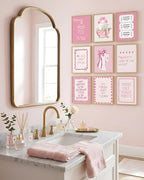 tgguytiy 9Pcs Pink Bow Bathroom Wall Art Prints, Coquette Bowknot Aesthetic - Image 5