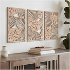 VIYYIEA Boho Solid Wood Carved Wall Art Set of 3, Geometric Minimalist Wooden by VIYYIEAART