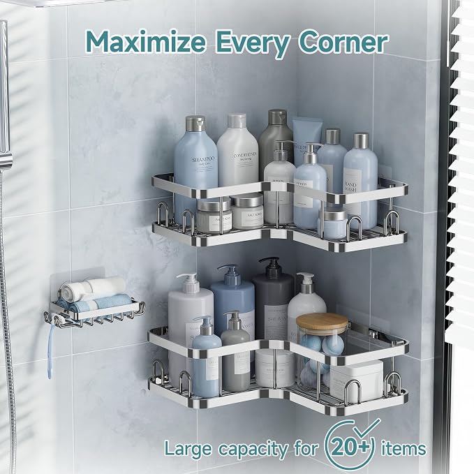 Veken Corner Adhesive Shower Caddy 3-Pack - Image 5