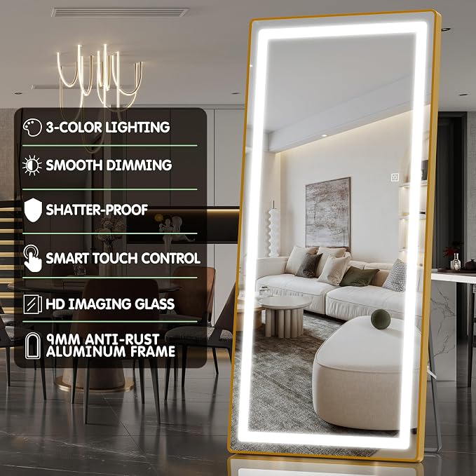 FENNIO Full Length Mirror with Lights, Wall Mounted Hanging Mirror with Lights - Image 5