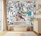 XMPMBM-Cartoon Hand-Painted Comics Nursery Room Fabric Wallpaper Kids Gaming - Image 2