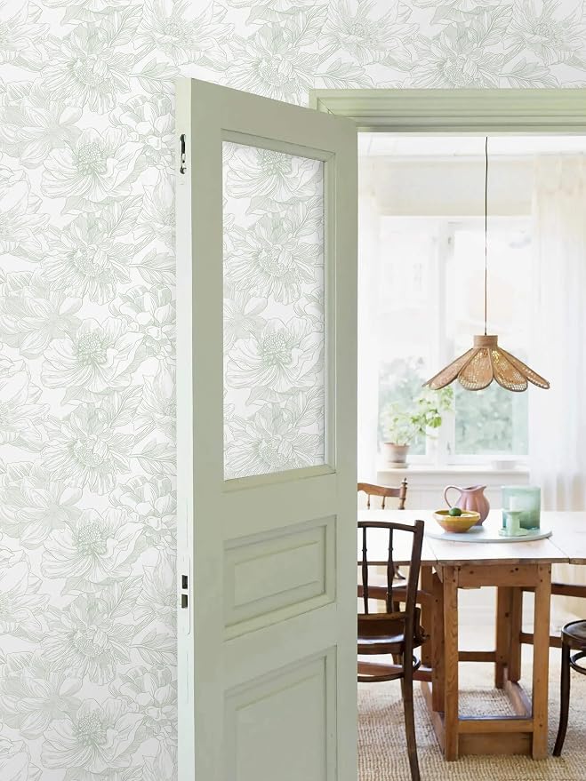 Ismoon Large Floral Peel and Stick Wallpaper Boho White and Green Contact Paper - Image 5