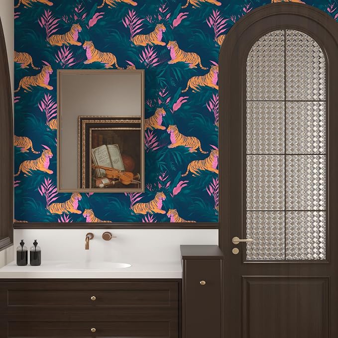 BOKEBEVE Extra Long Wallpaper Peel and Stick Vintage Tropical Tiger Contact - Image 2