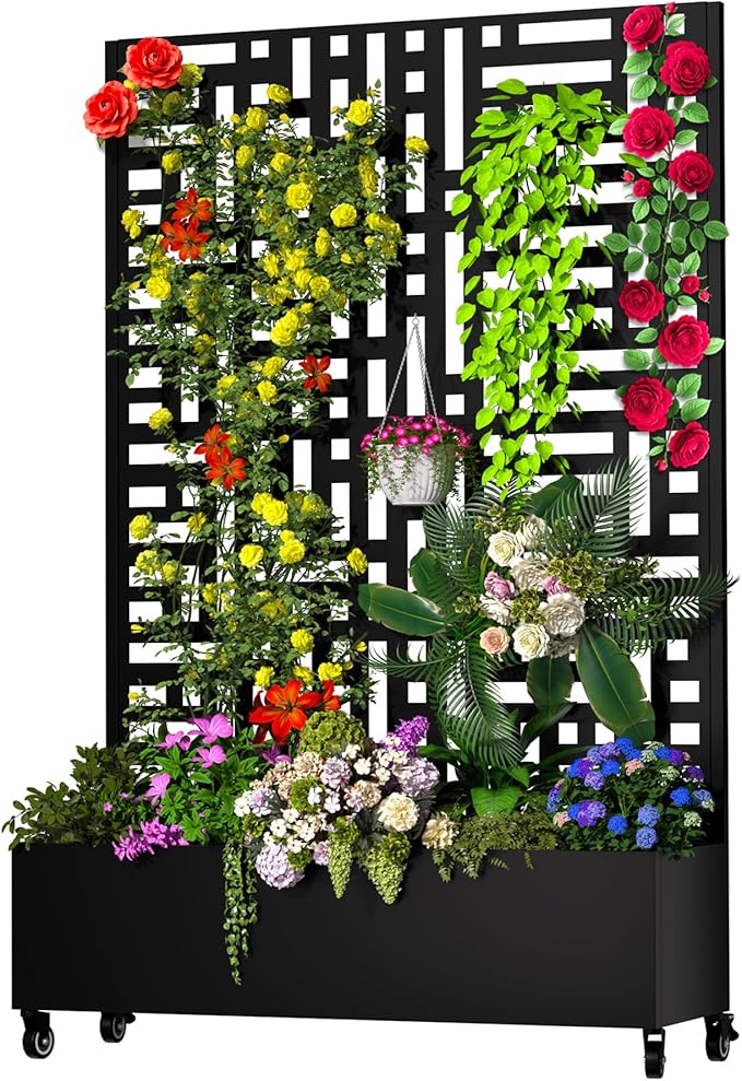 MTART Metal Planter Box with Trellis, 72.1"x47.2"x16" Outdoor Galvanized Raised by Unknown
