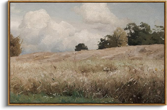 InSimSea Framed Canvas Wall Art Vintage Decor, Farmhouse Scenery Vast Field by InSimSeaArt