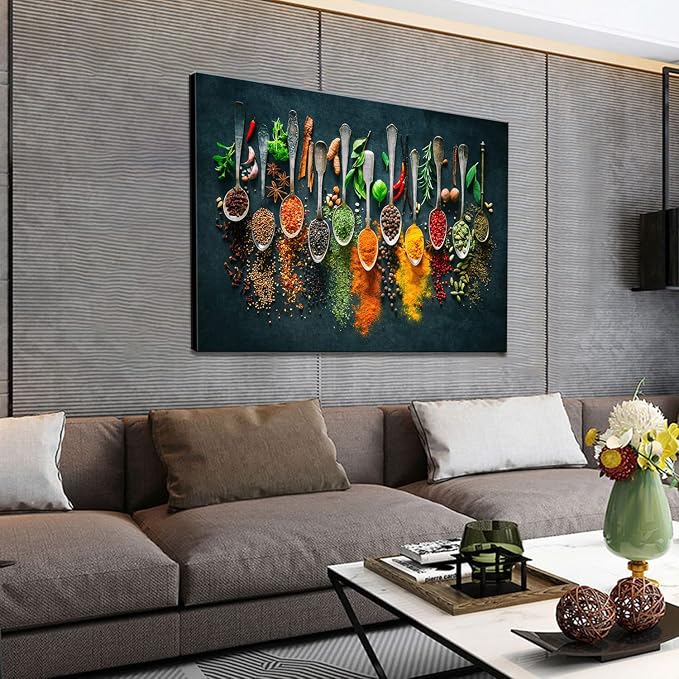 Framed Large Kitchen Wall art Pictures Decor Couful Spice in Spoon Vintage - Image 5