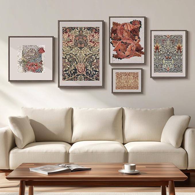 Framed William Morris Gallery Wall Art Set of 5, Vintage Colorful Botanical by Cuspin