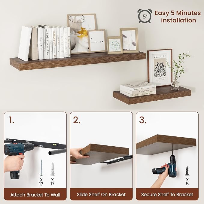 Vivelove Wide Floating Shelves for Wall 12 Inch Deep, 2 Inch Thick Shelf for - Image 6