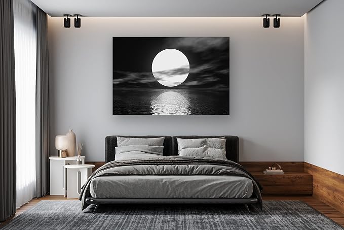 Cao Gen Decor Art S06469 Wall Art Canvas Sea White Full Moon in Night Picture - Image 2