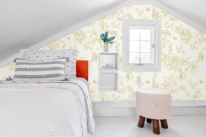 Froluya Cream White and Gold Floral Wallpaper Peel and Stick Wallpaper - Image 9