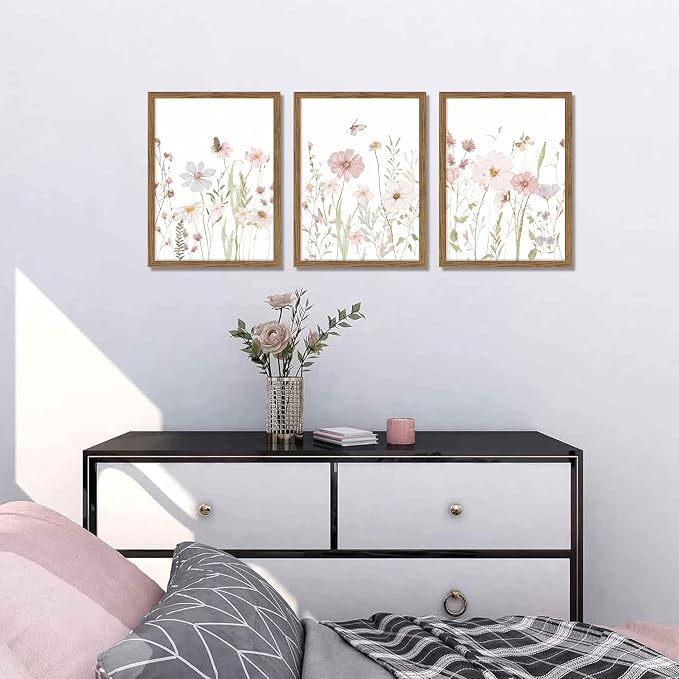 Framed Wildflower Wall Art Set of 3, Vintage Flower Botanical Paintings - Image 9