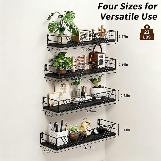 Floating Shelves for Wall, 4 Sets Rustic Wall Mounted Shelves - Image 3