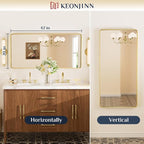 Keonjinn Brushed Gold Bathroom Mirror 48 x 30 Inch Large Rounded Rectangle - Image 9