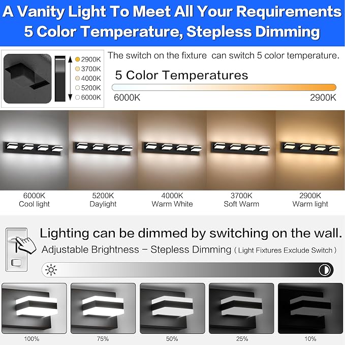 SOLFART Bathroom Vanity Lights, Adjustable Black Matt Black Vanity Light - Image 2