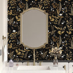 Dark Floral Peel and Stick Wallpaper, Vintage Leaf Pattern Black Gold Self - Image 6