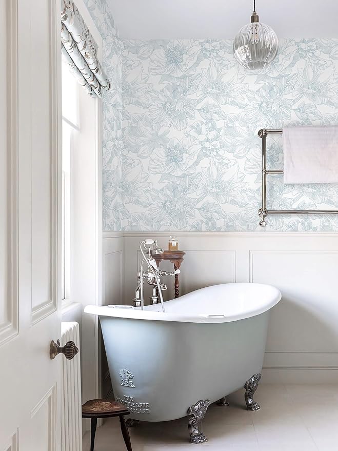 Ismoon Large Floral Peel and Stick Wallpaper Boho White and Blue Contact Paper - Image 7