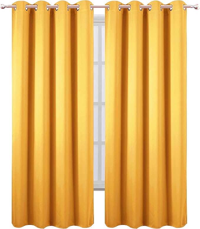 LEMOMO Yellow Thermal Blackout Curtains/52 x 84 Inch/Set of 2 Panels Room - Image 2