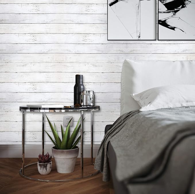 39.37 ft x17.7 in White Wood Peel and Stick Wallpaper White Wall Paper - Image 2