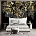 Black and Gold Leaf Mural Bedroom Tropical Botanical Wallpaper Room Plant Decor - Image 2