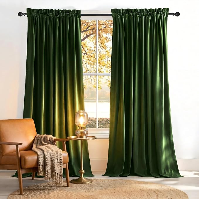 NICETOWN Olive Green Velvet Blackout Curtains 92 inch Long by NICETOWN