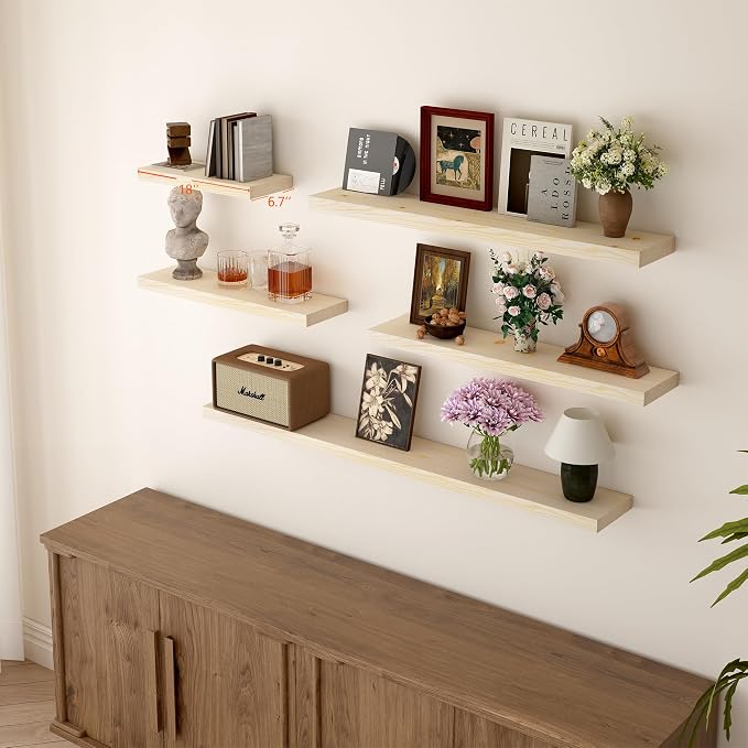 BGMG Wood Floating Shelves for wall 18 inch, Rustic Wooden Wall Mount Shelves - Image 2