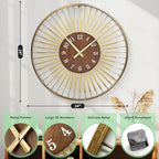 24 Inch Mid-Century Modern Wall Clock, Round Frame Metal Design - Image 5