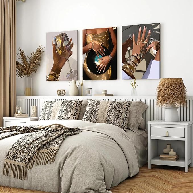 Black Girl wall Art Set of 3, African American Woman Wall Decor Fashion Gold - Image 6