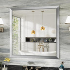 36x36 Inch Brushed Silver Bathroom Mirror by Briivuemodernmirrors