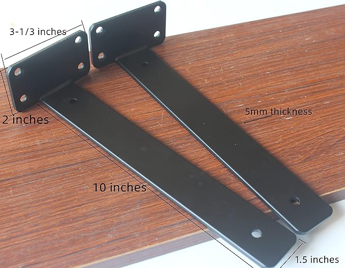 16 Pack - 10 inch Black Hidden L Shelf Bracket Iron Floating Shelf Brackets - Image 2