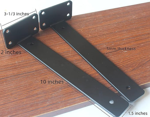 10 Pack - 10 inch Black Hidden L Shelf Bracket Iron Floating Shelf Brackets - Image 2