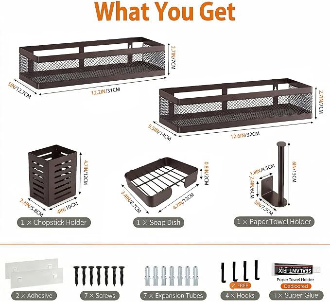 PUSDON 5-in-1 Wide Wall Mount Wrapped Mesh Kitchen Organizer & Shower Caddy Kit - Image 3