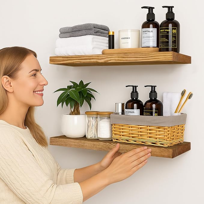 BGMG Wood Floating Shelves for Wall 24 inch Set of 2, Rustic Wooden Wall Mount - Image 5