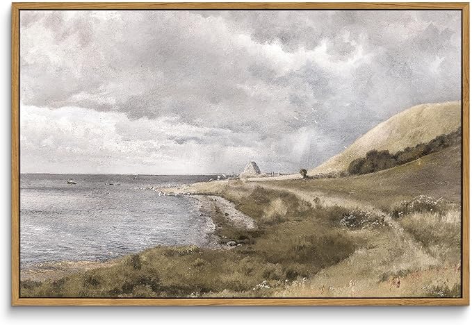 InSimSea Framed Canvas Wall Art Vintage Decor, Coastal Seaside Landscape by InSimSeaArt