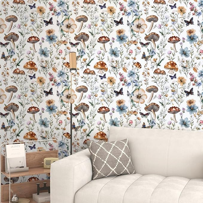 Froluya Mushroom Wallpaper Peel and Stick Vintage Floral Contact Paper 16.9" x - Image 6