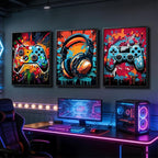 3Pcs Framed Cool Gaming Wall Art Retro Video Gamer watercolor Posters Pictures - Image 8