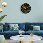 VIKMARI Black Modern Marble Texture Clock Gold Hands Rustic Kitchen Decor 12 - Image 4
