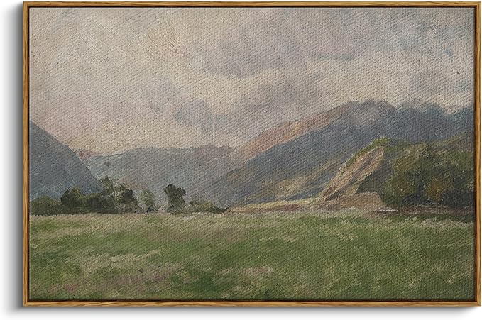 InSimSea Framed Canvas Wall Art Vintage Decor, Prairie Mountain Landscape by InSimSeaArt