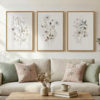 Framed Neutral Botanical Floral Wall Art, 3 Piece Modern Farmhouse Flower by Cuspin