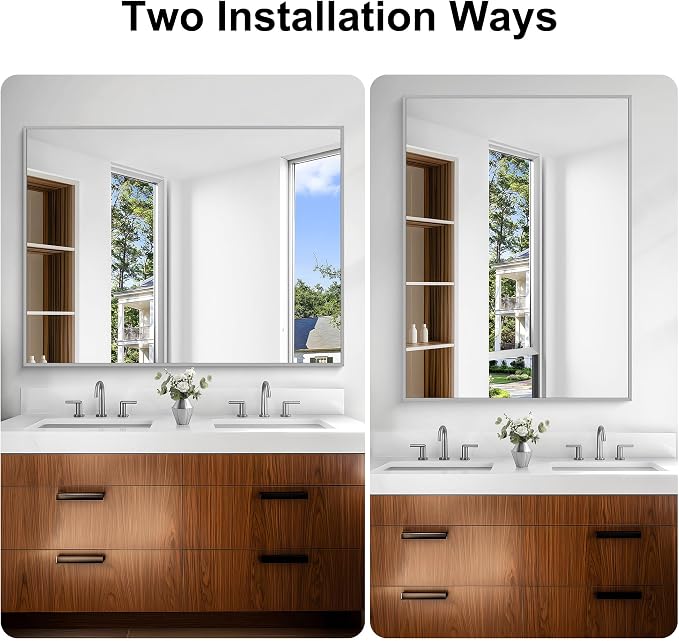 KOCUUY Silver Bathroom Mirror, HD Tempered Glass, Anti-Rust Brushed Silver Frame - Image 7