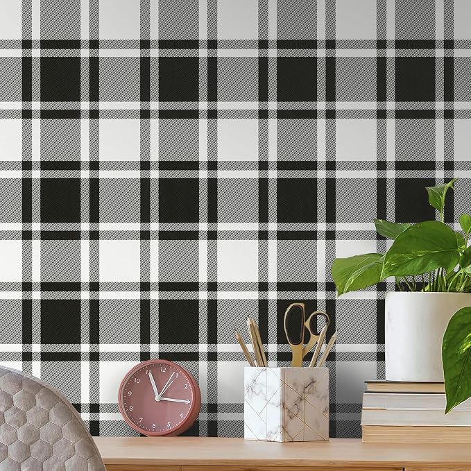 Guvana 17.7"x197" Black and White Peel and Stick Wallpaper Trellis Removable by Guvana