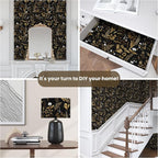 Dark Floral Peel and Stick Wallpaper, Vintage Leaf Pattern Black Gold Self - Image 9