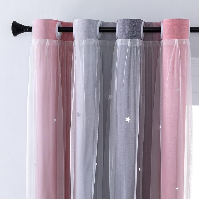 XiDi Curtains for Bedroom Decor, Rainbow Pink-Grey-34-90 - Image 2
