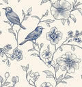 Beige Wallpaper Peel and Stick Blue Floral Bird Vintage Contact Paper 17.5" x by Laatse