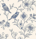 Beige Wallpaper Peel and Stick Blue Floral Bird Vintage Contact Paper 17.5" x by Laatse