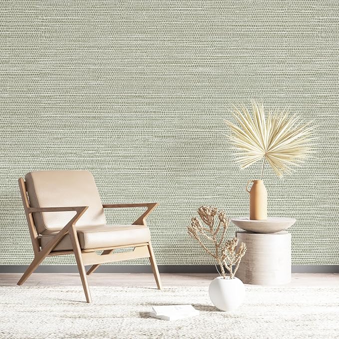 Simon&Siff Textured Grasscloth Peel and Stick Wallpaper 17.7"x394" Neutral Faux - Image 2