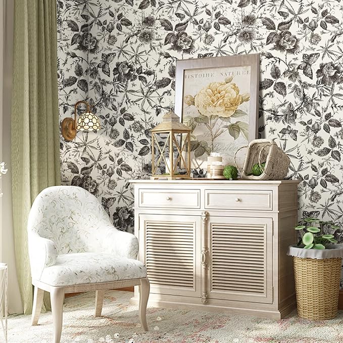 JiffDiff Vintage Peel and Stick Wall Stick，Champagne Wallpaper Rose Removable - Image 2